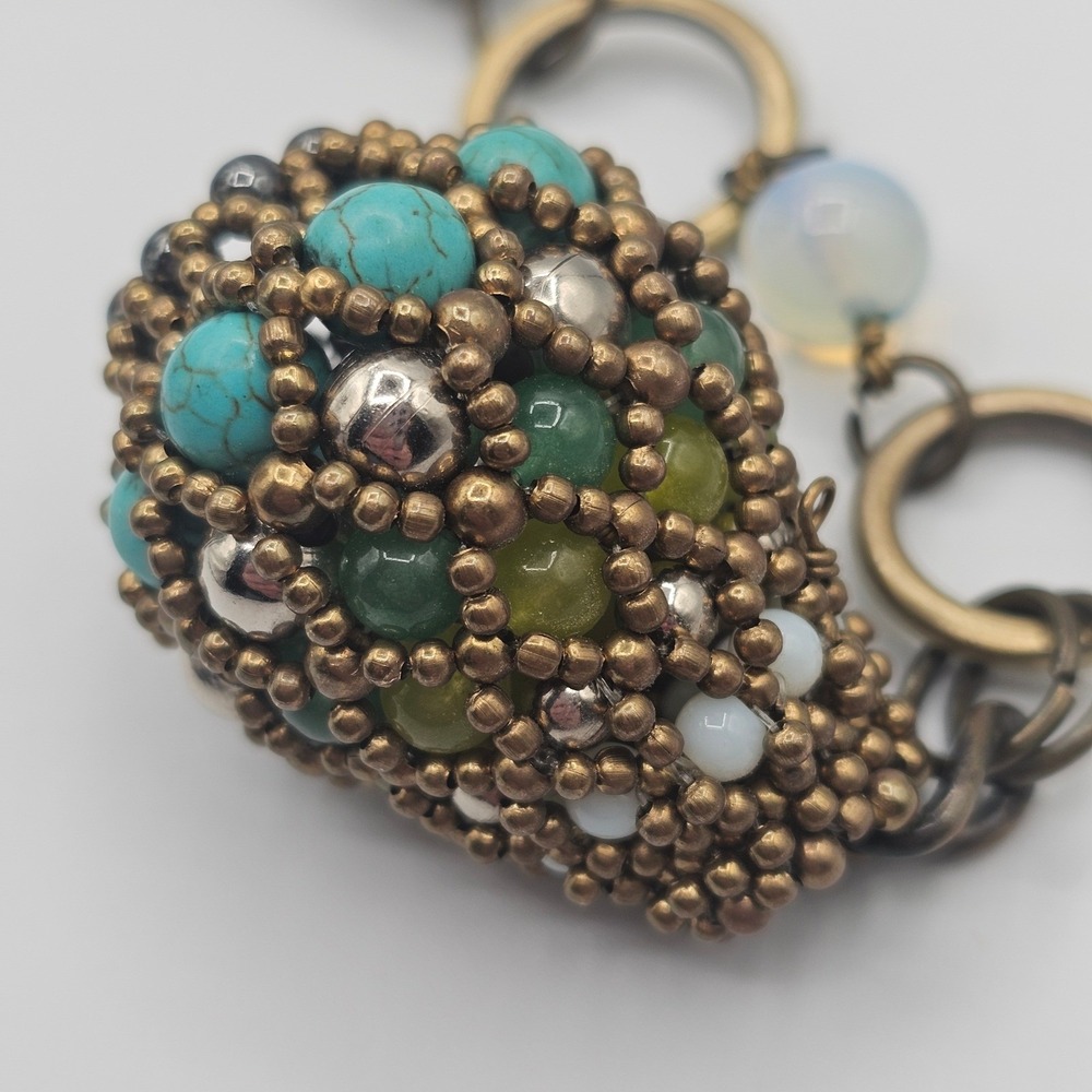 Bronze & Turquoise Tone Beaded Pendant Necklace 22" Boho Chic Earthy Southwest - Picture 6 of 16